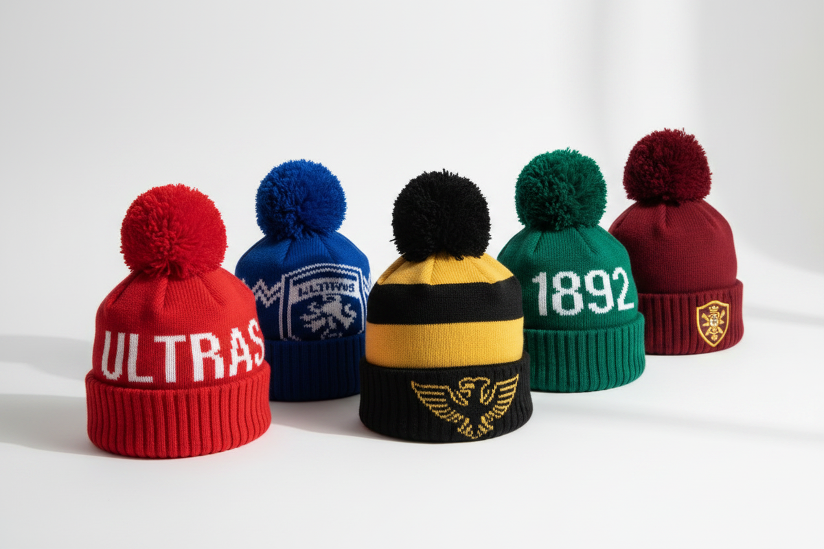 Bobble Hats with Badge Designs